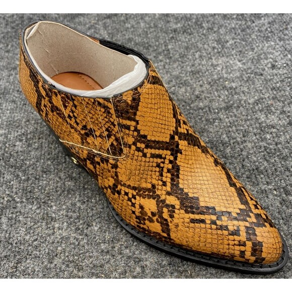 COACH Size 5C Low Western Booties Python Print Block Heel Leather Brown - Picture 3 of 12